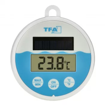 TFA Dostmann termómetro digital solar para piscina, blanco/turquesa, 30.1068.02
