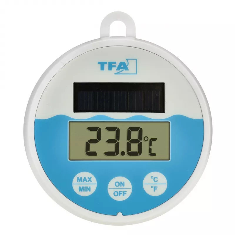 TFA Dostmann termómetro digital solar para piscina, blanco/turquesa, 30.1068.02