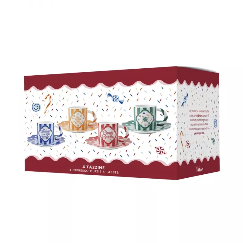 Set Bialetti Candyland de 4 tazas con platillos 80 ml