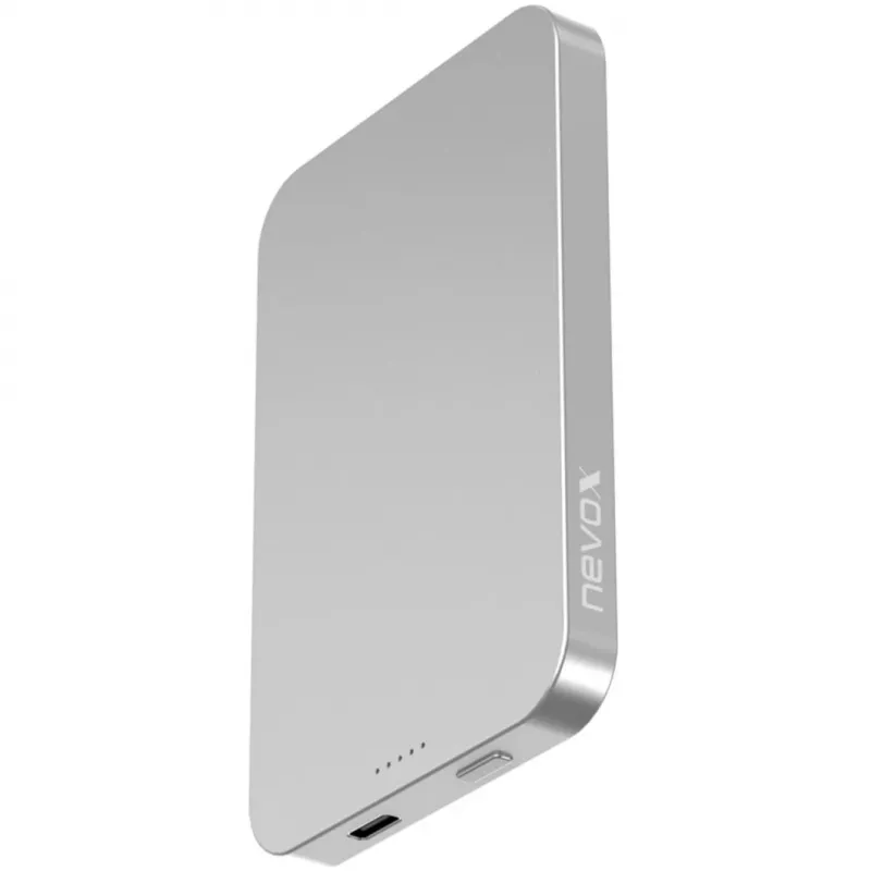 Batería externa inalámbrica magnética Nevox Qi2, 5000 mAh, plata/blanco