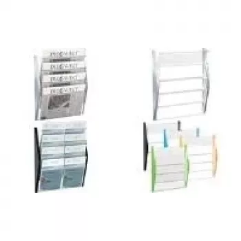 helit expositor de folletos de pared, DIN A3 horizontal, 4 compartimentos, negro, laterales de PP de color, compartimentos de PS transparente, - 1 ud.