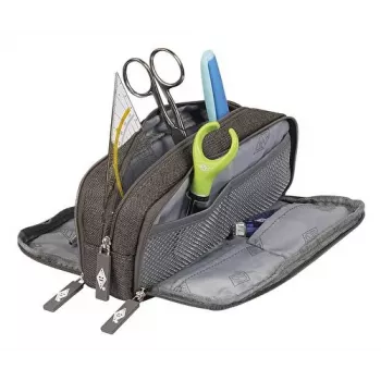 WEDO Estuche College, poliéster, gris, compartimento interior amplio, 3 bolsillos con cremallera, 7 bolígrafos