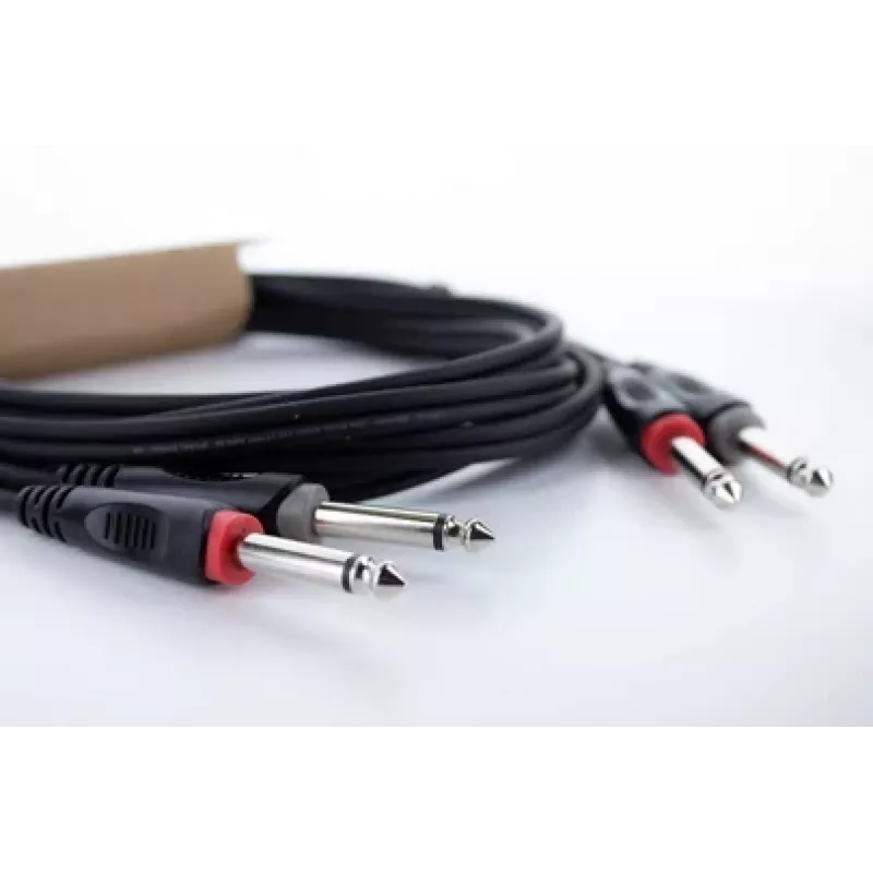 Cordial 14845 Cable de audio jack [2x conector jack 6,3 mm (mono) - 2x conector jack 6,3 mm (mono)] 3 m funda de PVC negra, Twin-Lead