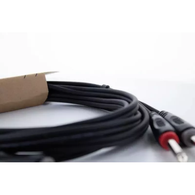 Cordial 14845 Cable de audio jack [2x conector jack 6,3 mm (mono) - 2x conector jack 6,3 mm (mono)] 3 m funda de PVC negra, Twin-Lead