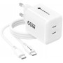Forcell F-Energy GaN III Crystal Color VT-60 60W PD QC 4.0 2x USB-C Cargador de pared blanco + cable