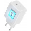 Forcell F-Energy GaN III Crystal Color VT-60 60W PD QC 4.0 2x USB-C Cargador de pared blanco + cable