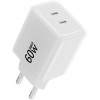 Forcell F-Energy GaN III Crystal Color VT-60 60W PD QC 4.0 2x USB-C Cargador de pared blanco + cable