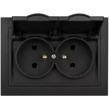 VCX WESA LC-53C Toma doble con tapa y toma de tierra, Negro