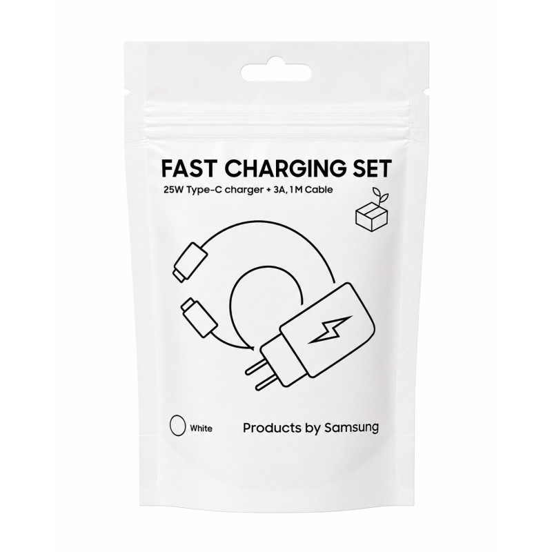 Samsung Adaptador de viaje TA800 con cable USB-C a USB-C, Blanco