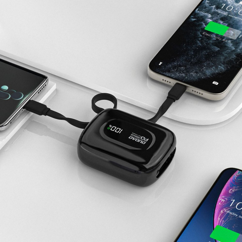 Dudao K32 Batería externa 22,5 W 10000 mAh con cable USB-C/Lightning integrado – negro