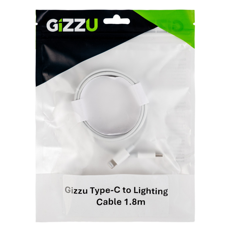 Cable USB-C a Lightning Gizzu, 1,8 m, 27 W PD, blanco (GCPU2L18)