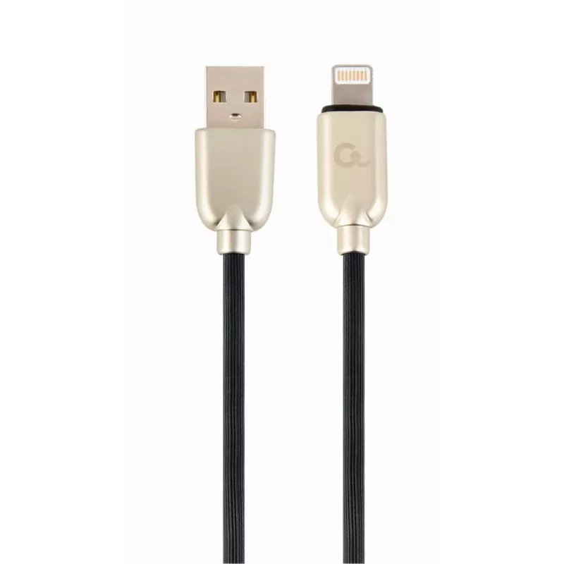 Cable USB 2.0 Gembird conector macho USB-A a conector macho Lightning, recubierto de goma, 1 m, negro (CC-USB2R-AMLM-1M)