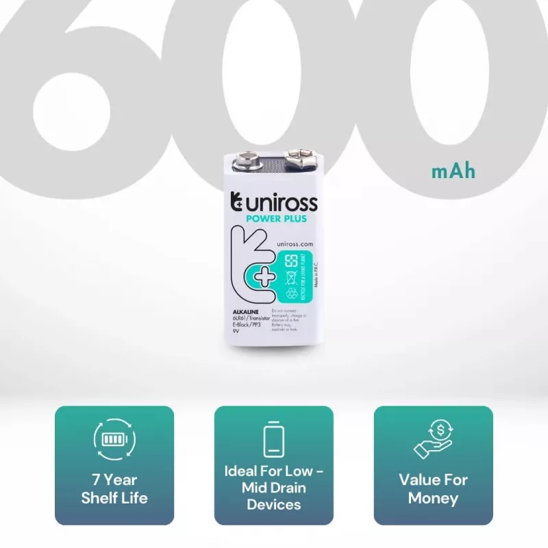 Uniross Power Plus pila alcalina 6LR61 9V 600mAh, 1 ud.