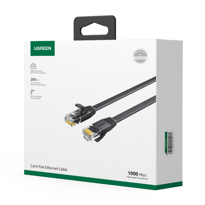 Cable de red plano Cat6 U/UTP RJ45 Ugreen, 0,5 m, negro