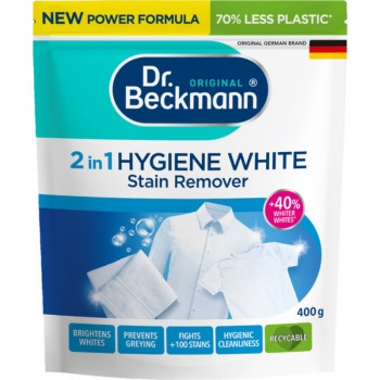 Detergente en polvo quitamanchas Dr. Beckmann para textiles claros Hygiene White 2en1, 400 g