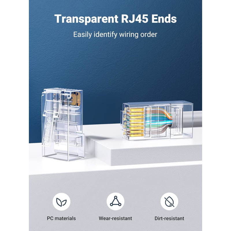 UGREEN conector modular Cat6 RJ45 (50 uds.) – transparente con contactos dorados