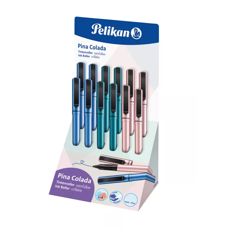 Pelikan Pina Colada bolígrafo rollerball, expositor de 12, carcasa y capuchón de metal, negro (605502)