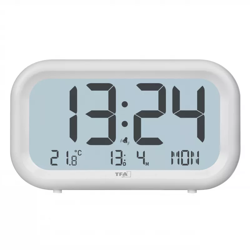 Despertador de cuarzo TFA Dostmann 60.2052.02 blanco 2 alarmas pantalla grande, tono de alarma extra fuerte