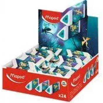 Goma de borrar de plástico Maped Pyramide DRAGON, blanca, triangular, sin ftalatos ni PVC, expositor de 24 (119527)