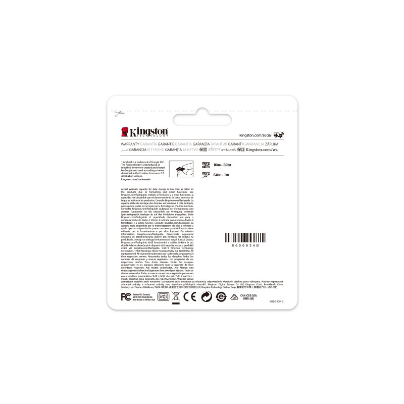 Kingston Tarjeta microSDXC 64 GB, UHS-I (SDCS2/64GBSP)