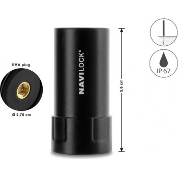 Navilock antena GNSS multibanda conector SMA macho 35 dB activa exterior negro 5,6 cm