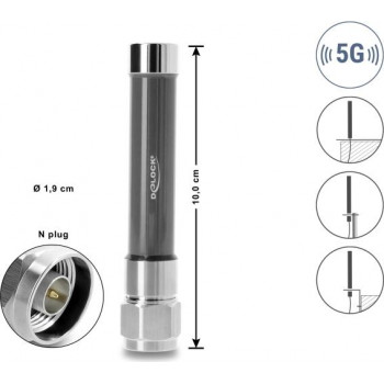 Delock 5G 3700 - 4200 MHz Antena conector N 4 dBi omnidireccional rígida exterior gris 10 cm