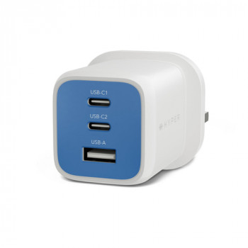 Targus HyperJuice Flex 65W Cargador GaN, 2x USB-C + 1x USB, Snorkel Blue (HJ1202BUEU)