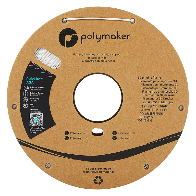 Polmask filamento para impresora 3D ASA, 1,75 mm, 1 kg – blanco (PF01002)