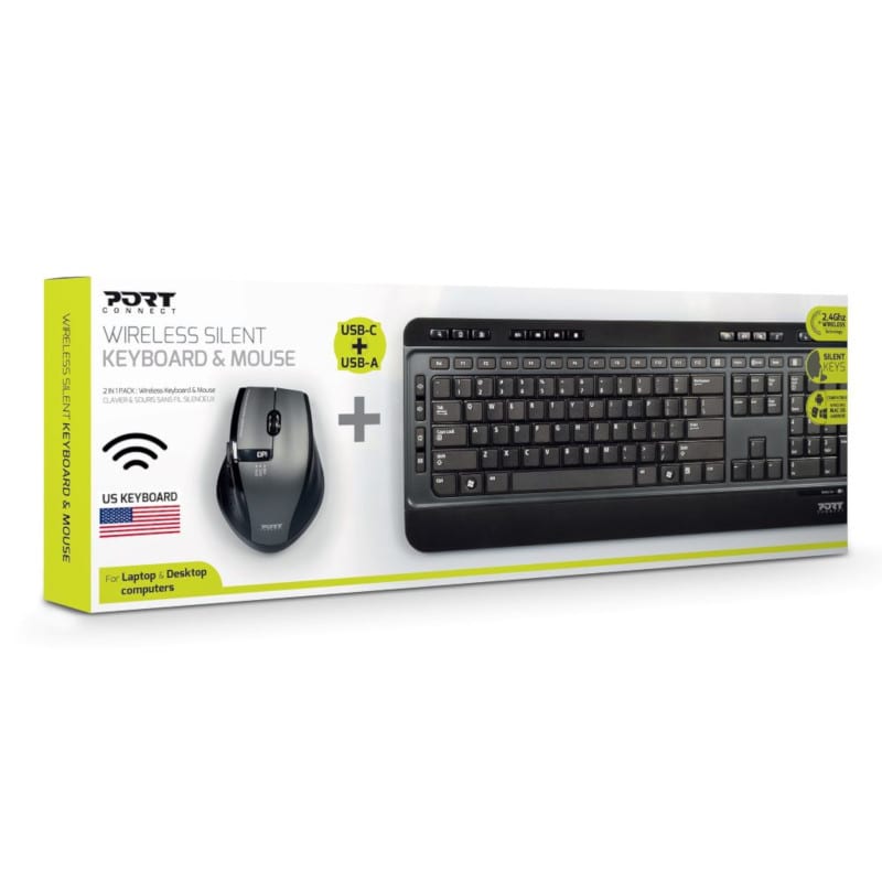 Port Silent combinación inalámbrica de teclado y ratón, distribución US (900901-US)