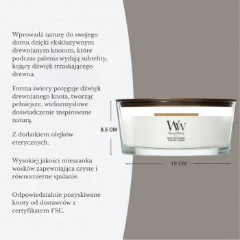 WoodWick White Teak vela Ellipse, 453,6 g