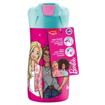Maped PICNIK Botella Barbie, 0,43 l, cuerpo de acero inoxidable con motivo Barbie, pajita incluida