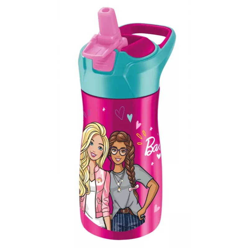 Maped PICNIK Botella Barbie, 0,43 l, cuerpo de acero inoxidable con motivo Barbie, pajita incluida