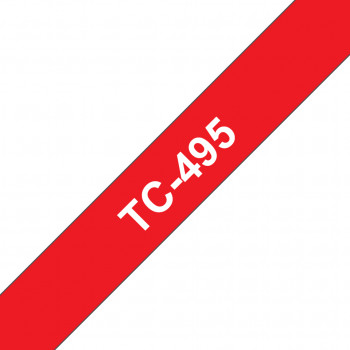 Brother TC-495 cinta de laminar, blanco sobre rojo (TC495)