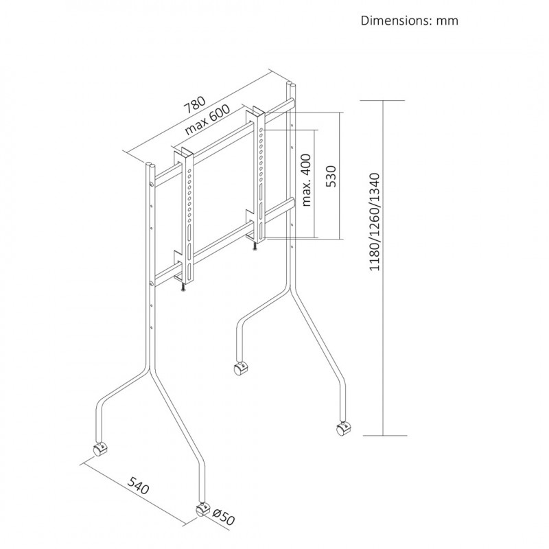 Maclean MC-180 B soporte de TV con ruedas, 37–80 pulgadas, máx. 50 kg, VESA 600x400, negro