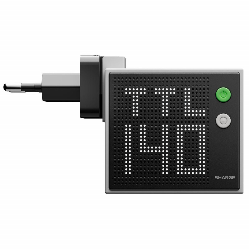 SHARGE Pixel 140 cargador GaN, 140W, 3x USB-C, pantalla Dot-Matrix - gris