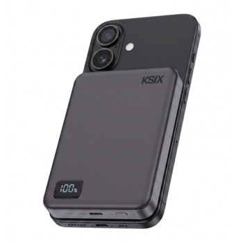 Ksix Batería externa Magslim 10000 mAh magnética 15W USB-C PD 20W pantalla digital negra