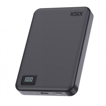 Ksix Batería externa Magslim 10000 mAh magnética 15W USB-C PD 20W pantalla digital negra