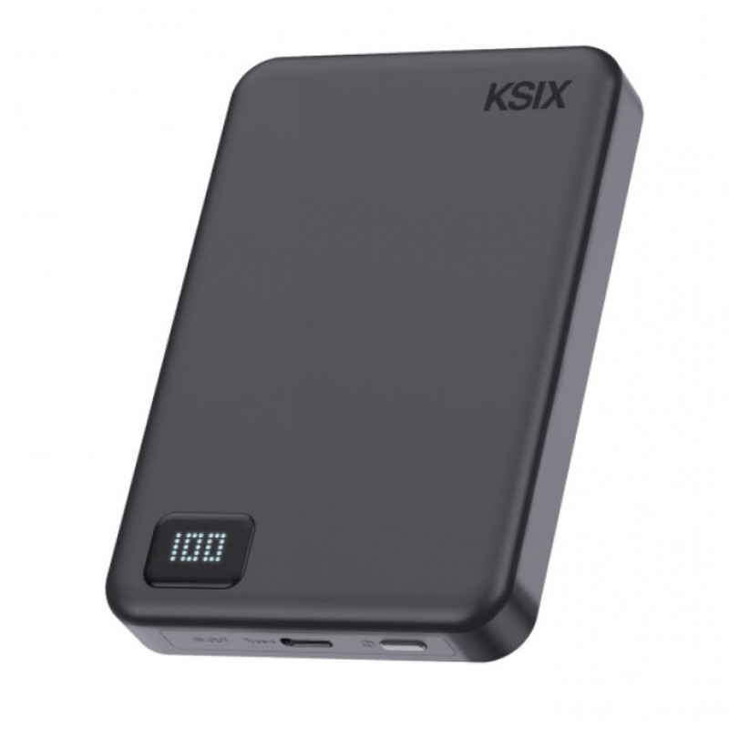 Ksix Batería externa Magslim 10000 mAh magnética 15W USB-C PD 20W pantalla digital negra