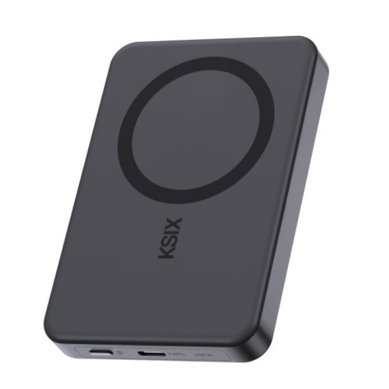 Ksix Batería externa Magslim 10000 mAh magnética 15W USB-C PD 20W pantalla digital negra