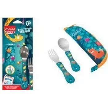 Maped PICNIK set de cubiertos JUNGLE FEVER 3 piezas turquesa con estuche acero inoxidable ABS