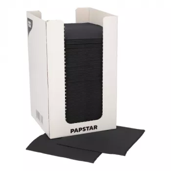 PAPSTAR servilletas de cóctel PUNTO, 200 x 200 mm, tissue negro, 2 capas, plegado 1/4, con Dot on Dot Micro