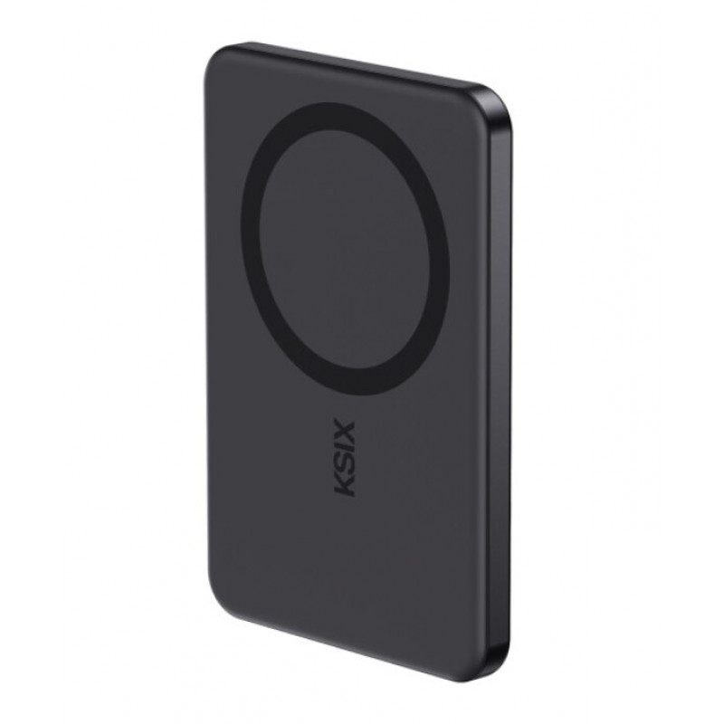 Ksix batería externa Magslim 5000 mAh magnética USB-C PD 20W pantalla digital negra