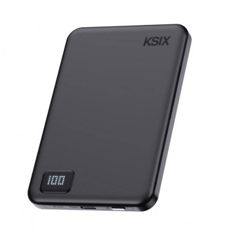 Ksix batería externa Magslim 5000 mAh magnética USB-C PD 20W pantalla digital negra