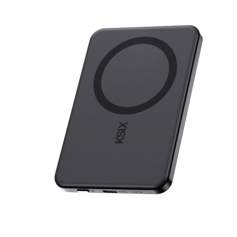 Ksix batería externa Magslim 5000 mAh magnética USB-C PD 20W pantalla digital negra
