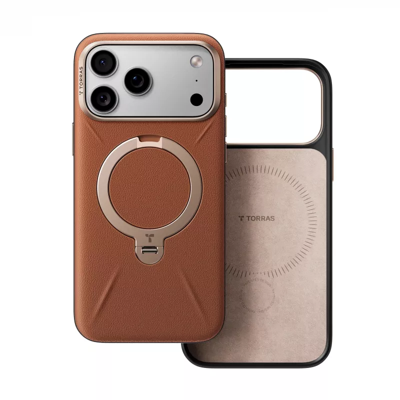 TORRAS Ostand Q3 VegSkin funda para iPhone 18 Pro / 17 Pro, compatible con MagSafe, marrón