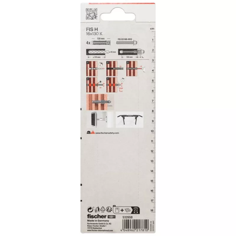 Fischer FIS H 16 x 130 K K NV casquillo de anclaje por inyección 130 mm 532658
