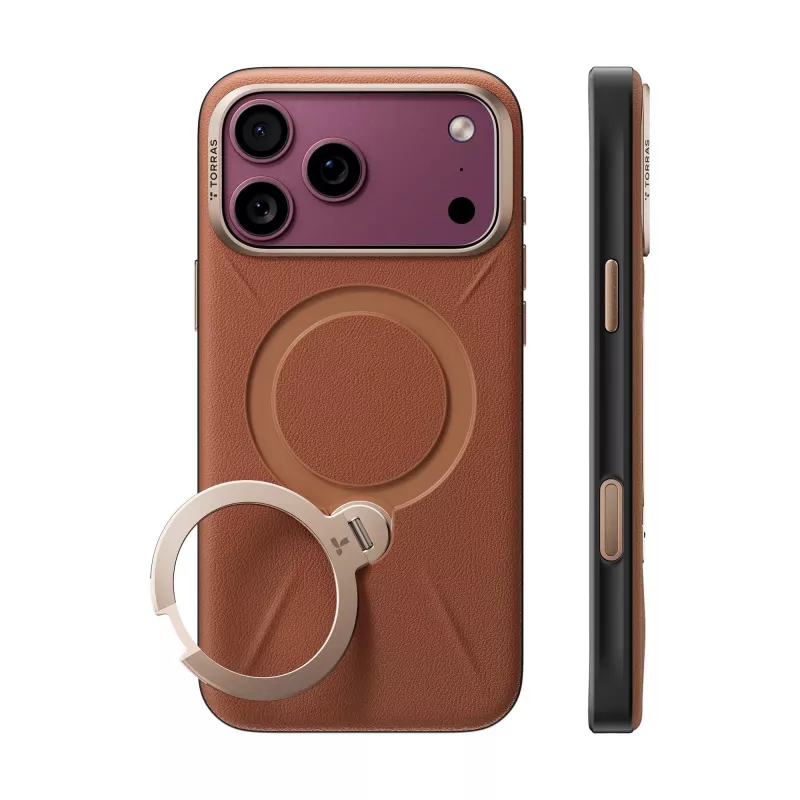 TORRAS Ostand Q3 VegSkin funda para iPhone 18 Pro Max / 17 Pro Max, compatible con MagSafe, marrón