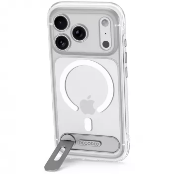 Decoded AntiMicrobial Hybrid Stand Backcover – Funda con soporte para iPhone 18 Pro / 17 Pro, compatible con MagSafe (transparente)
