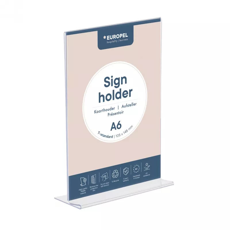 EUROPEL expositor de mesa acrílico, DIN A6 vertical, recto de acrílico, para presentación a doble cara