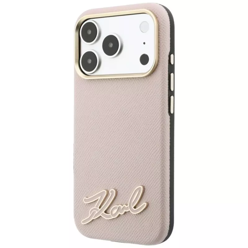 Karl Lagerfeld funda para móvil con superficie grabada y logo de resina, MagSafe, para iPhone 18 Pro / 17 Pro, rosa